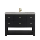 Lucian 48" Single Vanity, Carbon Oak w/ 3 CM Victorian Silver Silestone Top