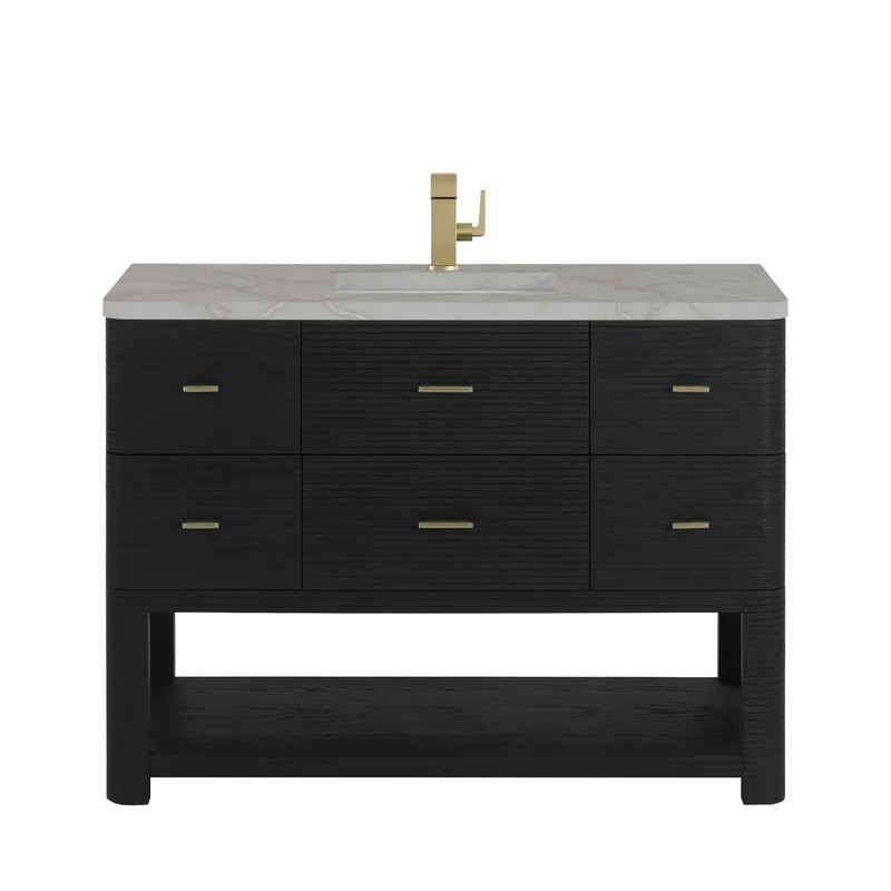 Lucian 48" Single Vanity, Carbon Oak w/ 3 CM Victorian Silver Silestone Top