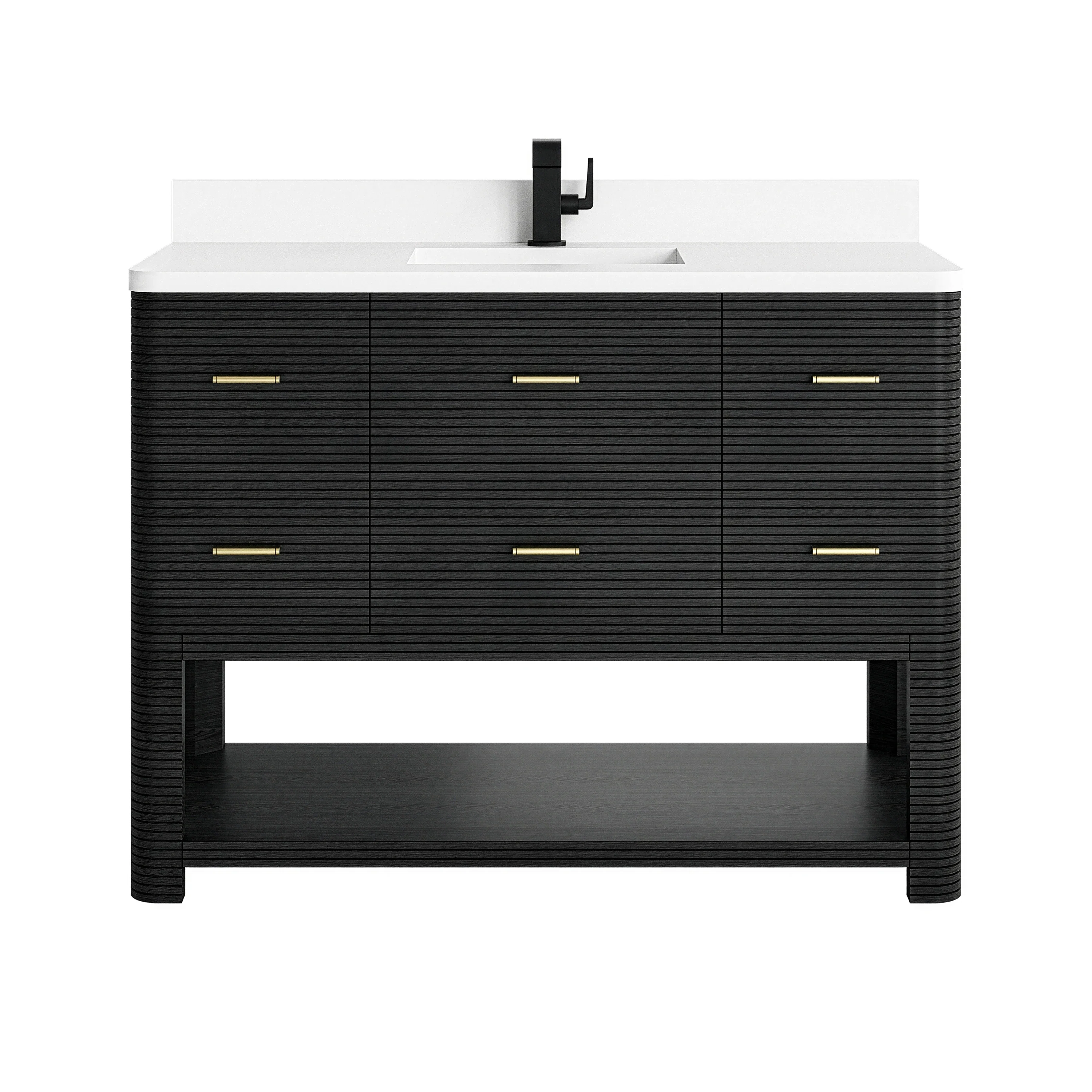 Lucian 48" Single Vanity, Carbon Oak w/ 3 CM White Zeus Silestone Top