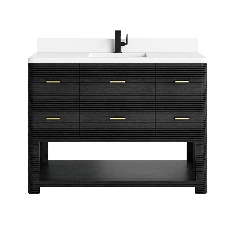 Lucian 48" Single Vanity, Carbon Oak w/ 3 CM White Zeus Silestone Top