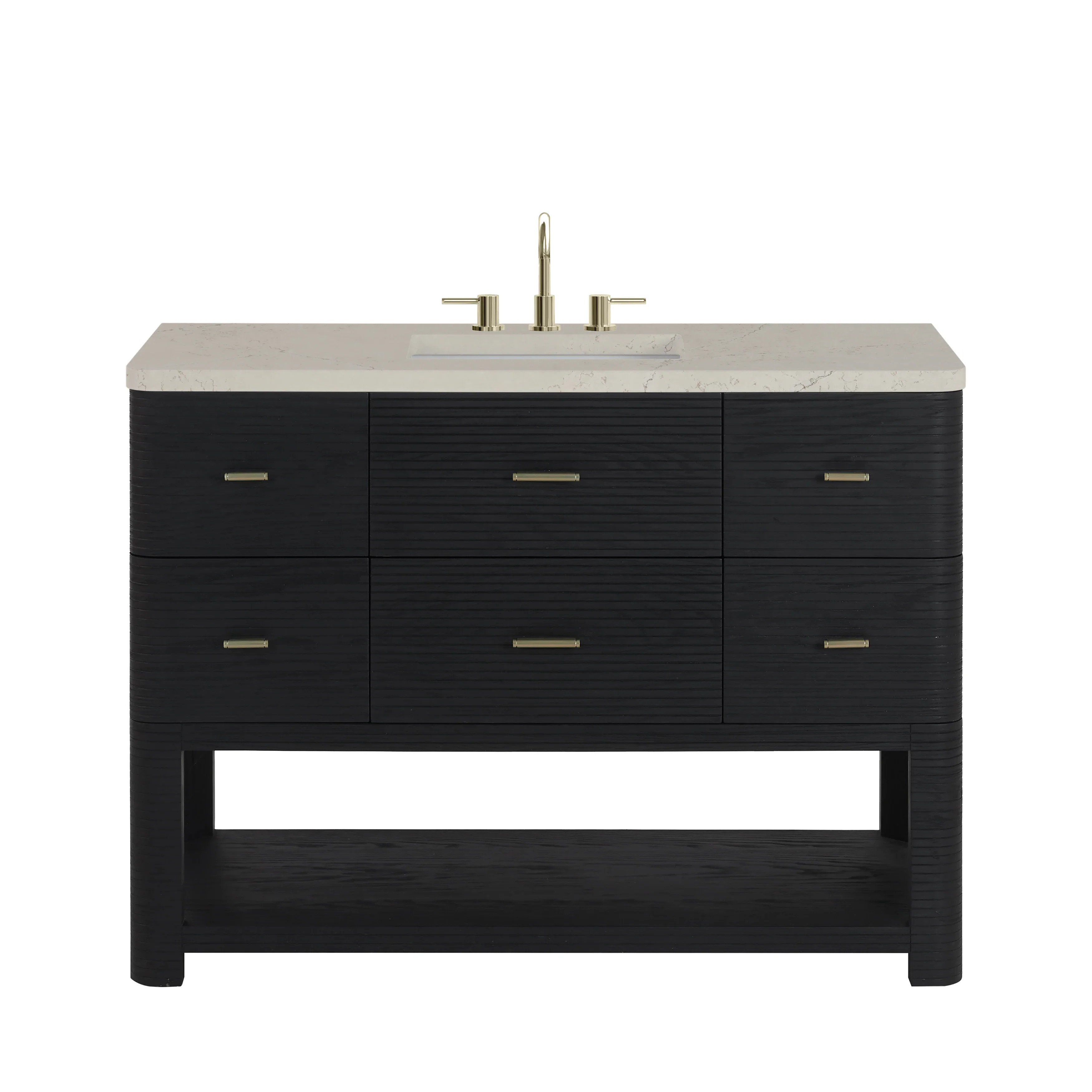 Lucian 48" Single Vanity, Carbon Oak, w/ 3 CM Siberian Silestone Top w/FreePower Wireless Charger