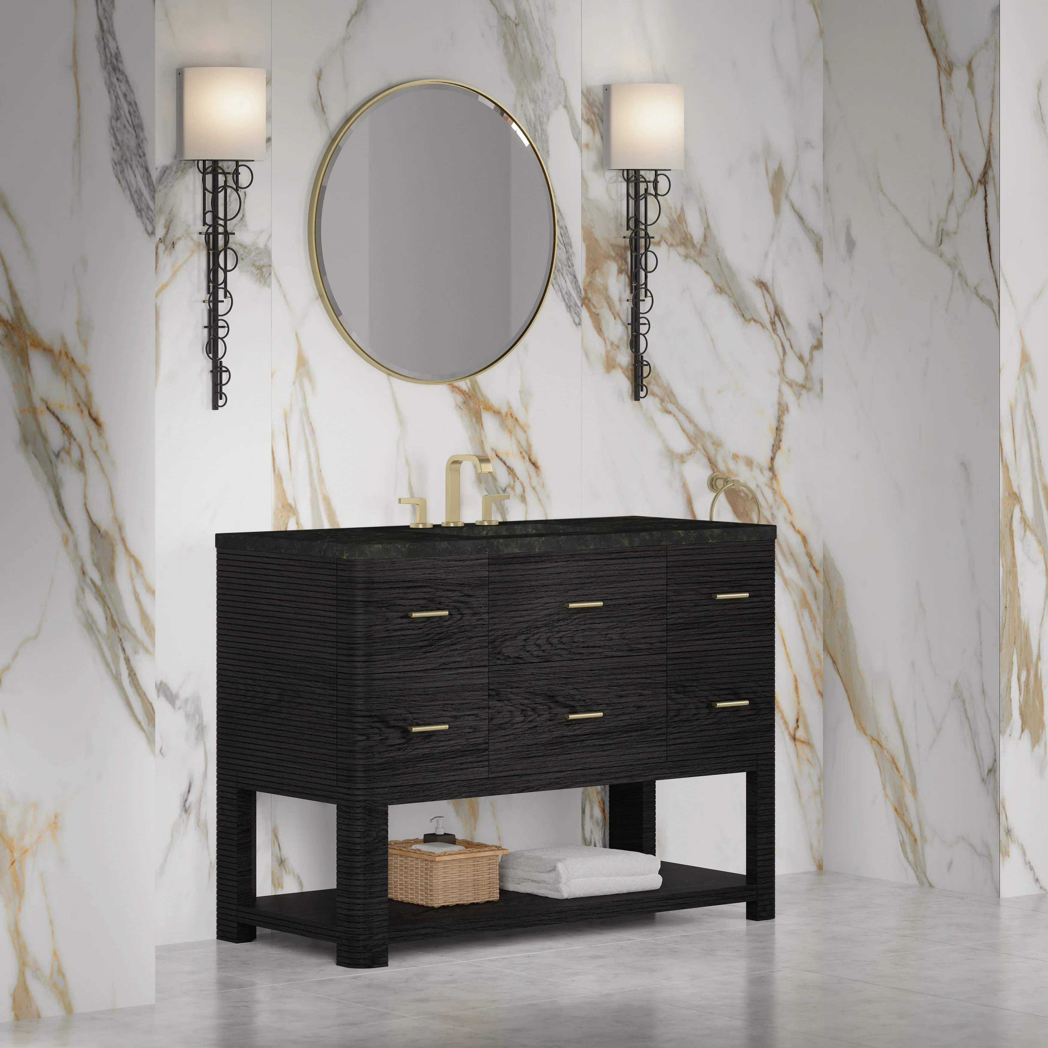 Lucian 48" Single Vanity, Carbon Oak, w/ 3 CM Phantome Eclos Widespread Top