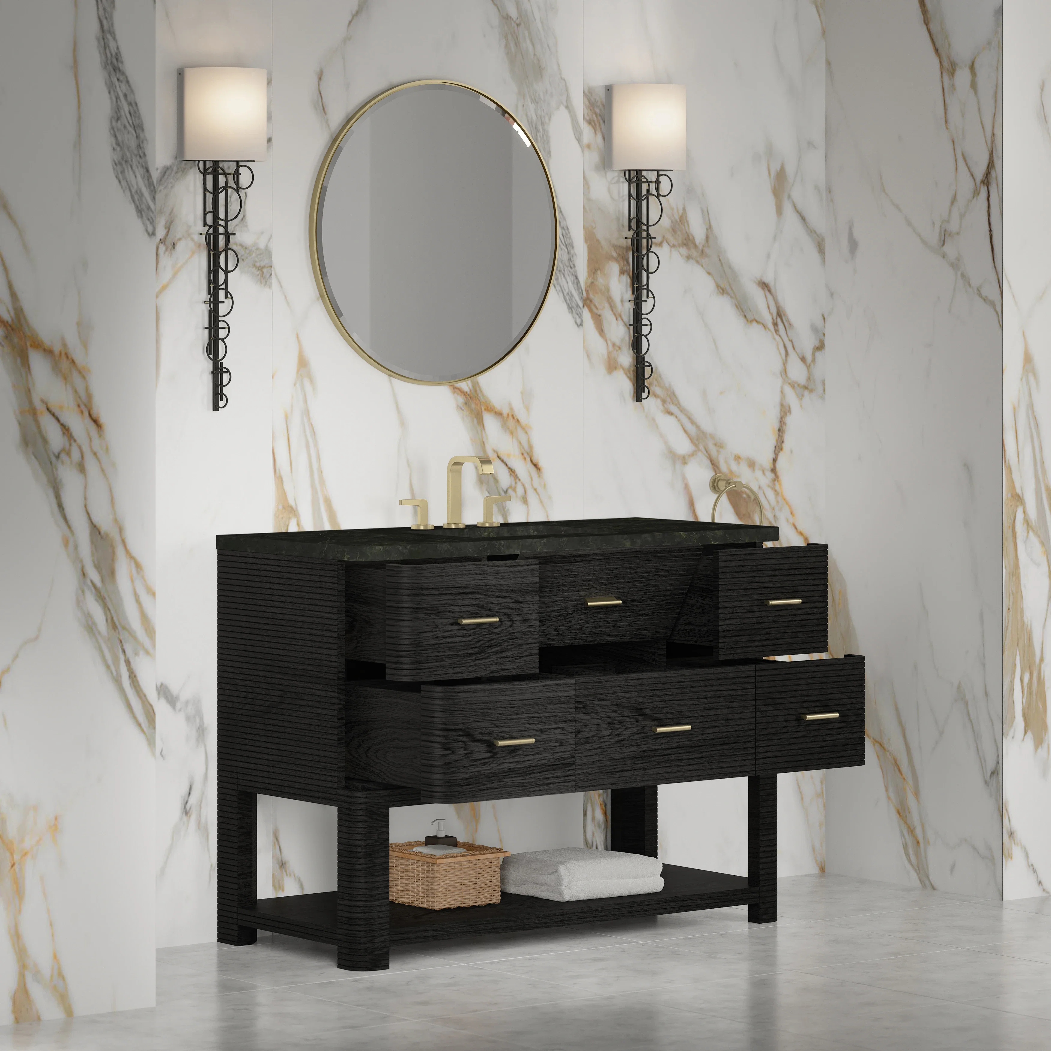 Lucian 48" Single Vanity, Carbon Oak, w/ 3 CM Phantome Eclos Widespread Top