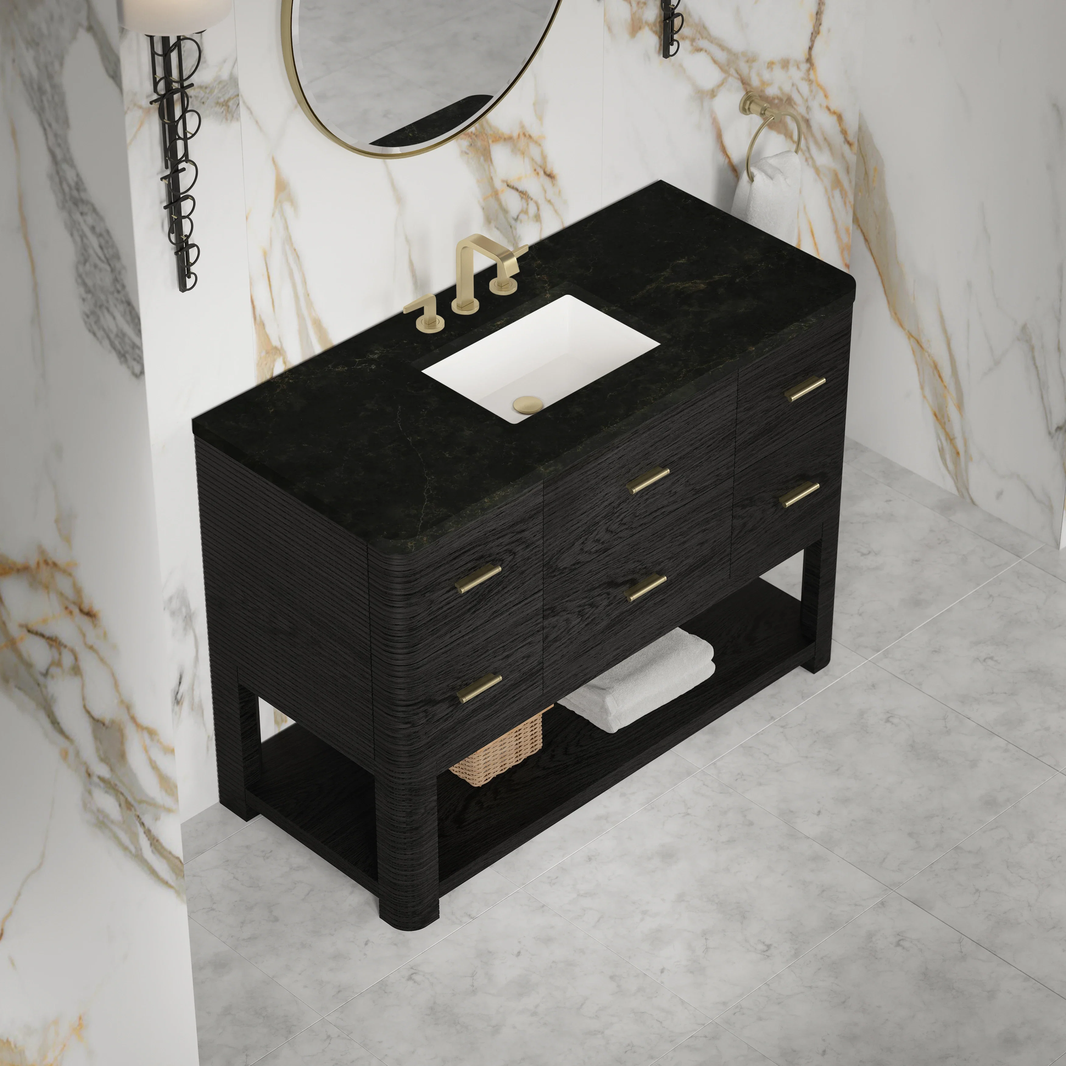 Lucian 48" Single Vanity, Carbon Oak, w/ 3 CM Phantome Eclos Widespread Top