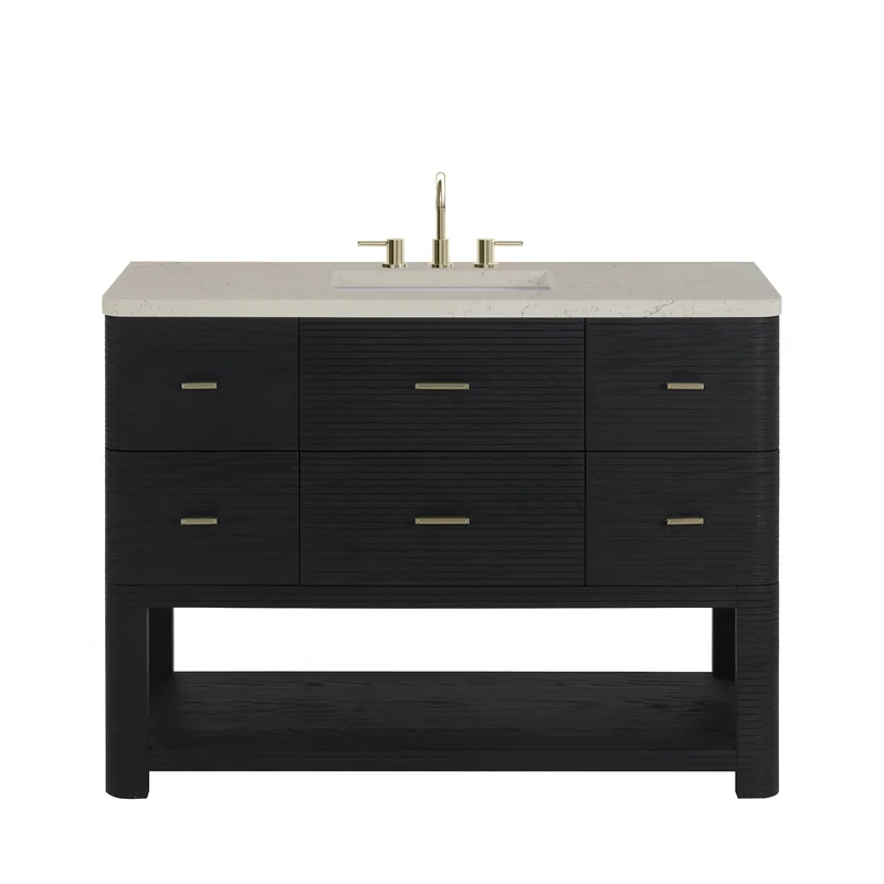 Lucian 48" Single Vanity, Carbon Oak, w/ 3 CM Siberian Silestone Widespread Top