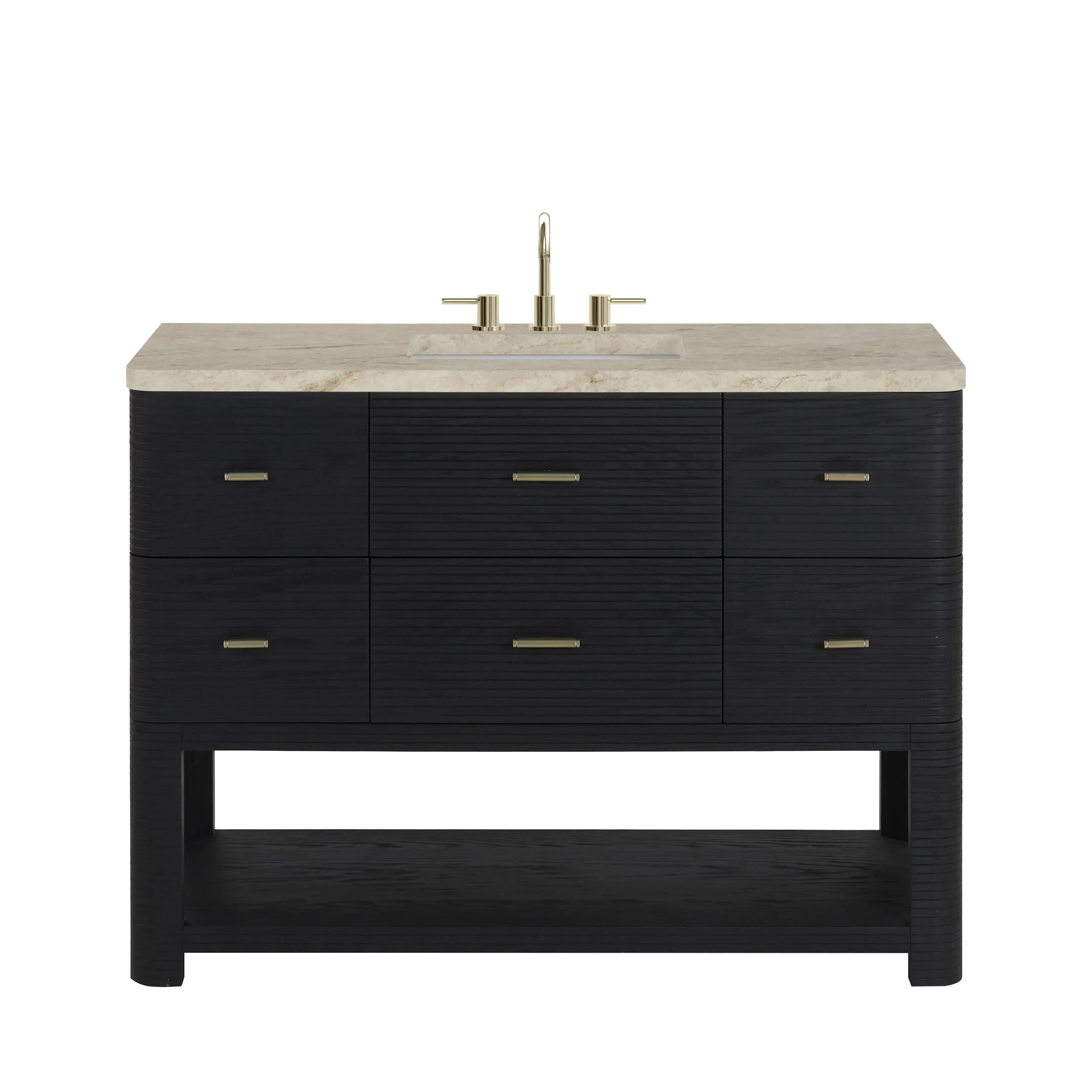 Lucian 48" Single Vanity, Carbon Oak, w/ 3 CM Tajnar Eclos Widespread Top