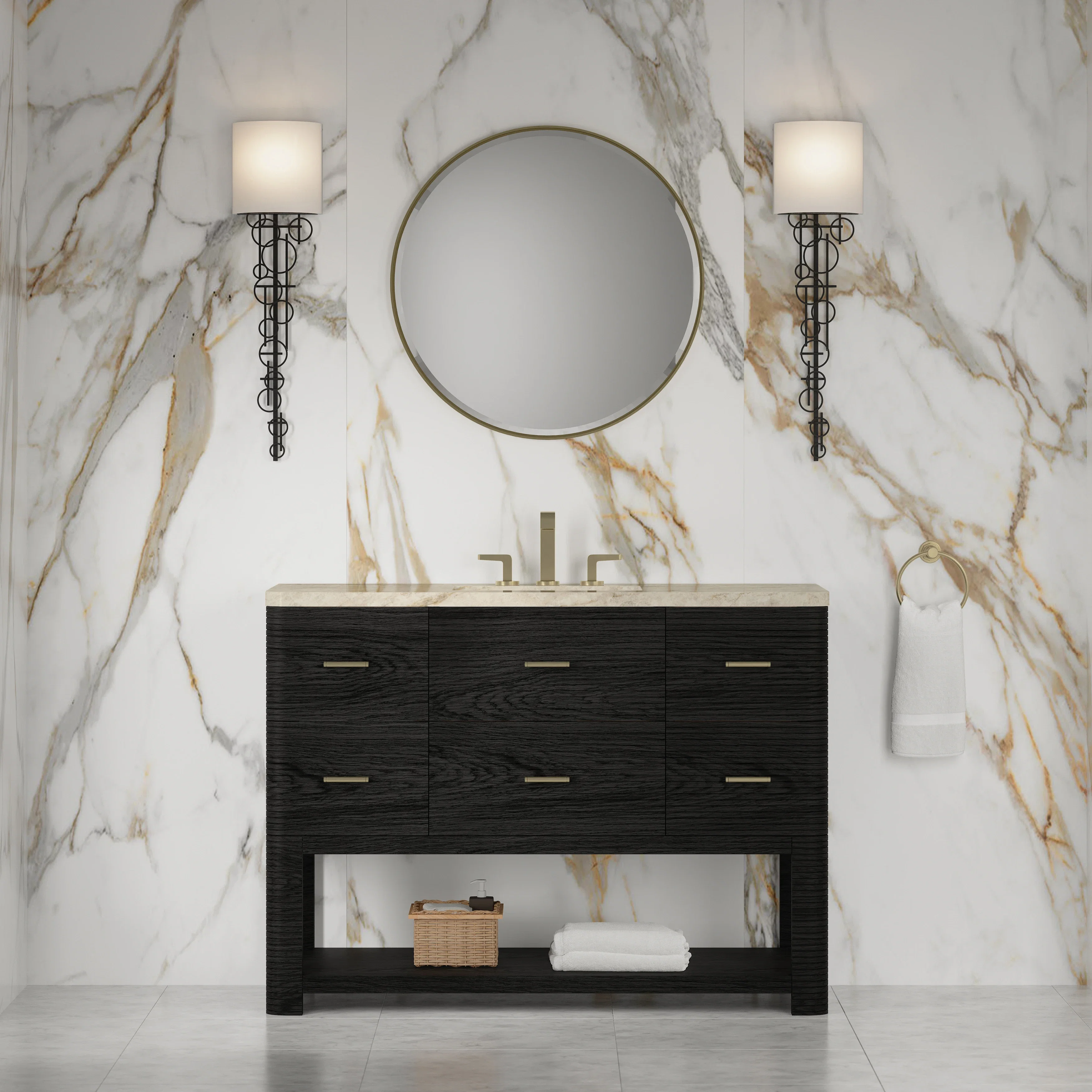 Lucian 48" Single Vanity, Carbon Oak, w/ 3 CM Tajnar Eclos Widespread Top