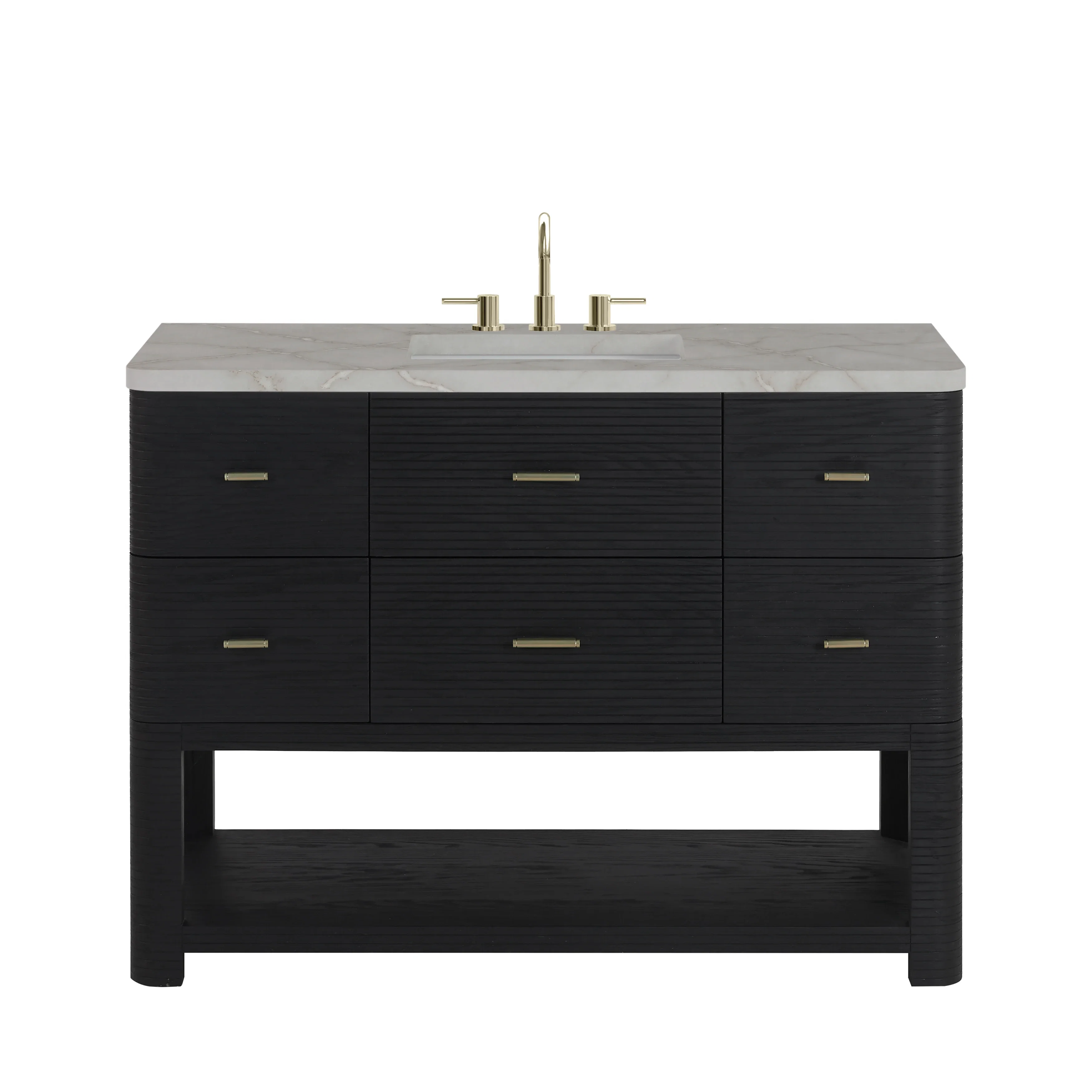 Lucian 48" Single Vanity, Carbon Oak w/ 3 CM Victorian Silver Silestone Widespread Top