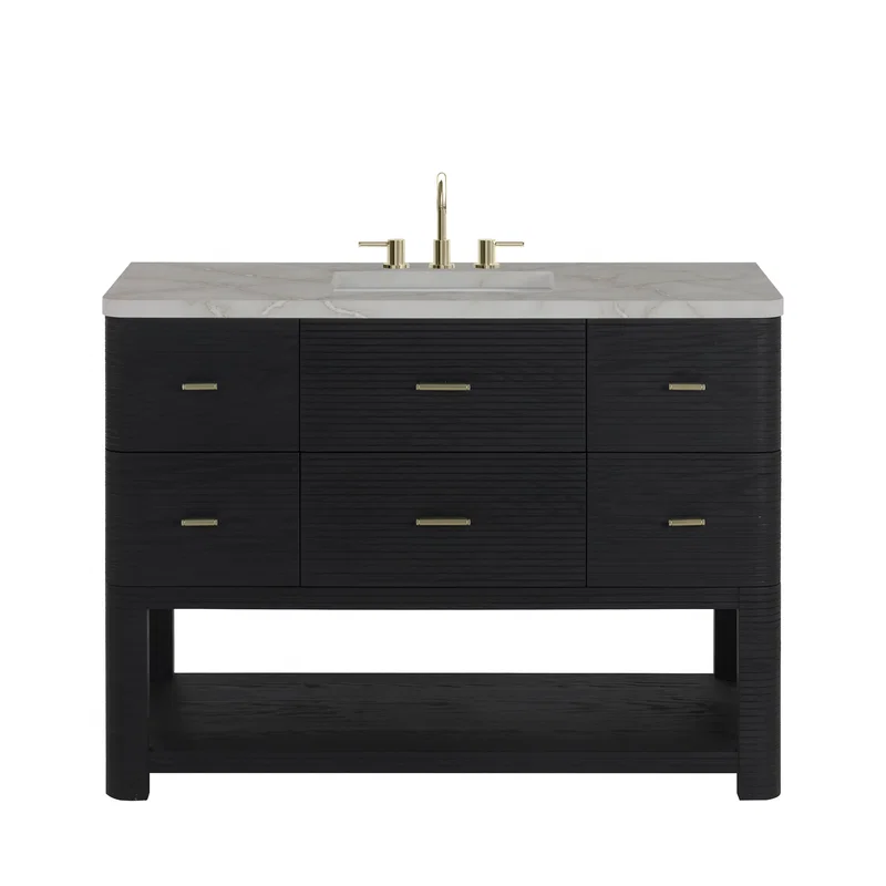 Lucian 48" Single Vanity, Carbon Oak w/ 3 CM Victorian Silver Silestone Widespread Top