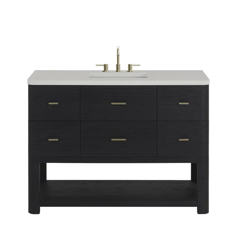 Lucian 48" Single Vanity, Carbon Oak w/ 3 CM White Zeus Silestone Widespread Top