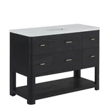 Lucian 48" Single Vanity, Carbon Oak w/ 3 CM White Zeus Silestone Widespread Top