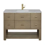 Lucian 48" Single Vanity, Pebble Oak w/ 3 CM Victorian Silver Silestone Top