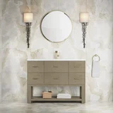 Lucian 48" Single Vanity, Pebble Oak w/ 3 CM White Zeus Silestone Top