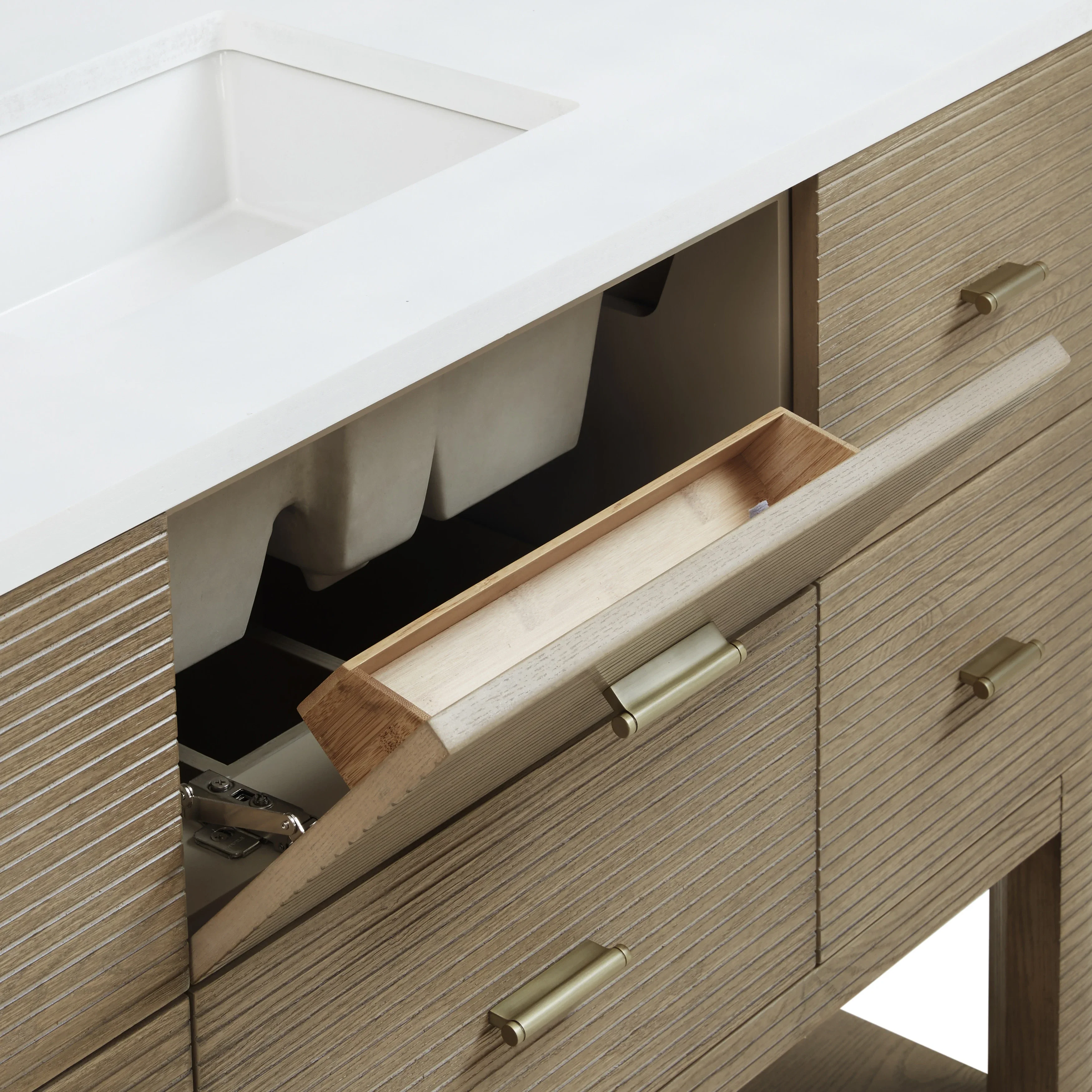 Lucian 48" Single Vanity, Pebble Oak w/ 3 CM White Zeus Silestone Top