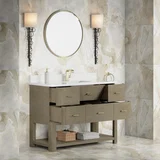 Lucian 48" Single Vanity, Pebble Oak w/ 3 CM White Zeus Silestone Top