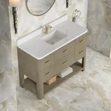 Lucian 48" Single Vanity, Pebble Oak w/ 3 CM White Zeus Silestone Top