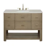 Lucian 48" Single Vanity, Pebble Oak, w/ 3 CM Siberian Silestone Top w/FreePower Wireless Charger