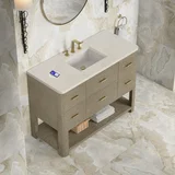 Lucian 48" Single Vanity, Pebble Oak, w/ 3 CM Siberian Silestone Top w/FreePower Wireless Charger