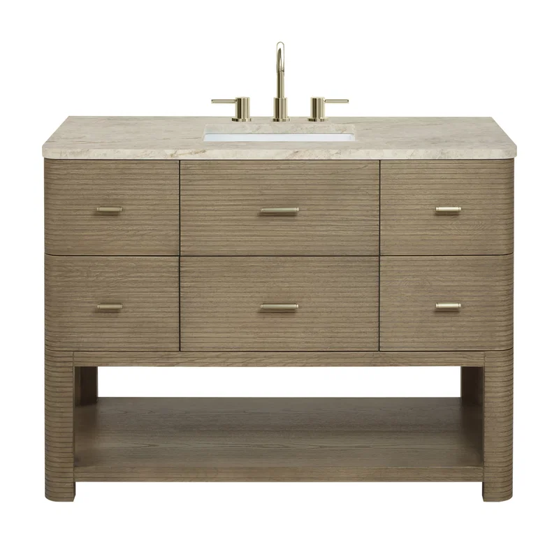 Lucian 48" Single Vanity, Pebble Oak, w/ 3 CM Tajnar Eclos Top w/FreePower Wireless Charger