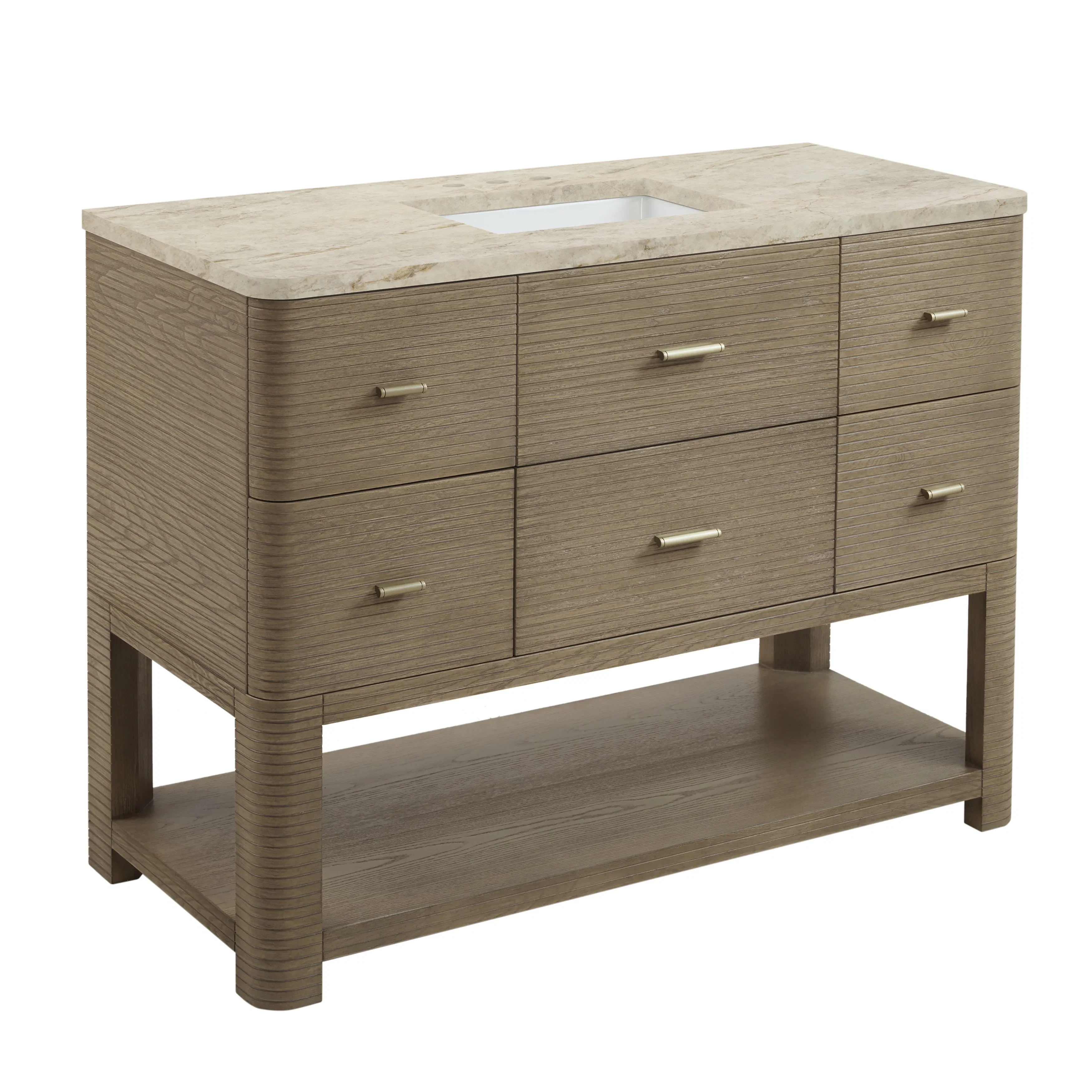 Lucian 48" Single Vanity, Pebble Oak, w/ 3 CM Tajnar Eclos Top w/FreePower Wireless Charger