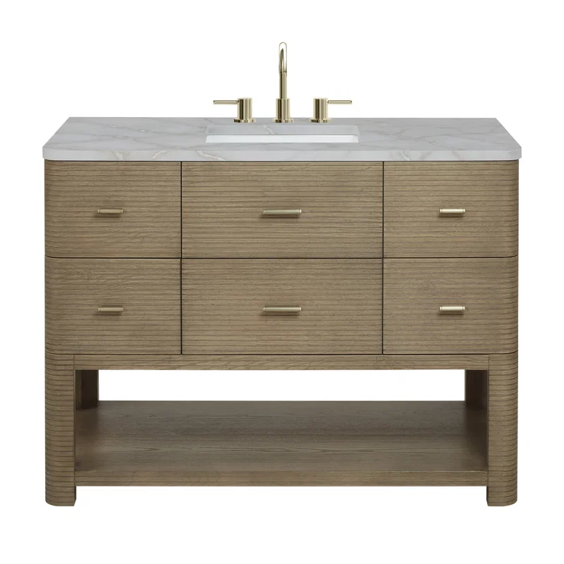 Lucian 48" Single Vanity, Pebble Oak w/ 3 CM Victorian Silver Silestone Top w/ FreePower Wireless Charger