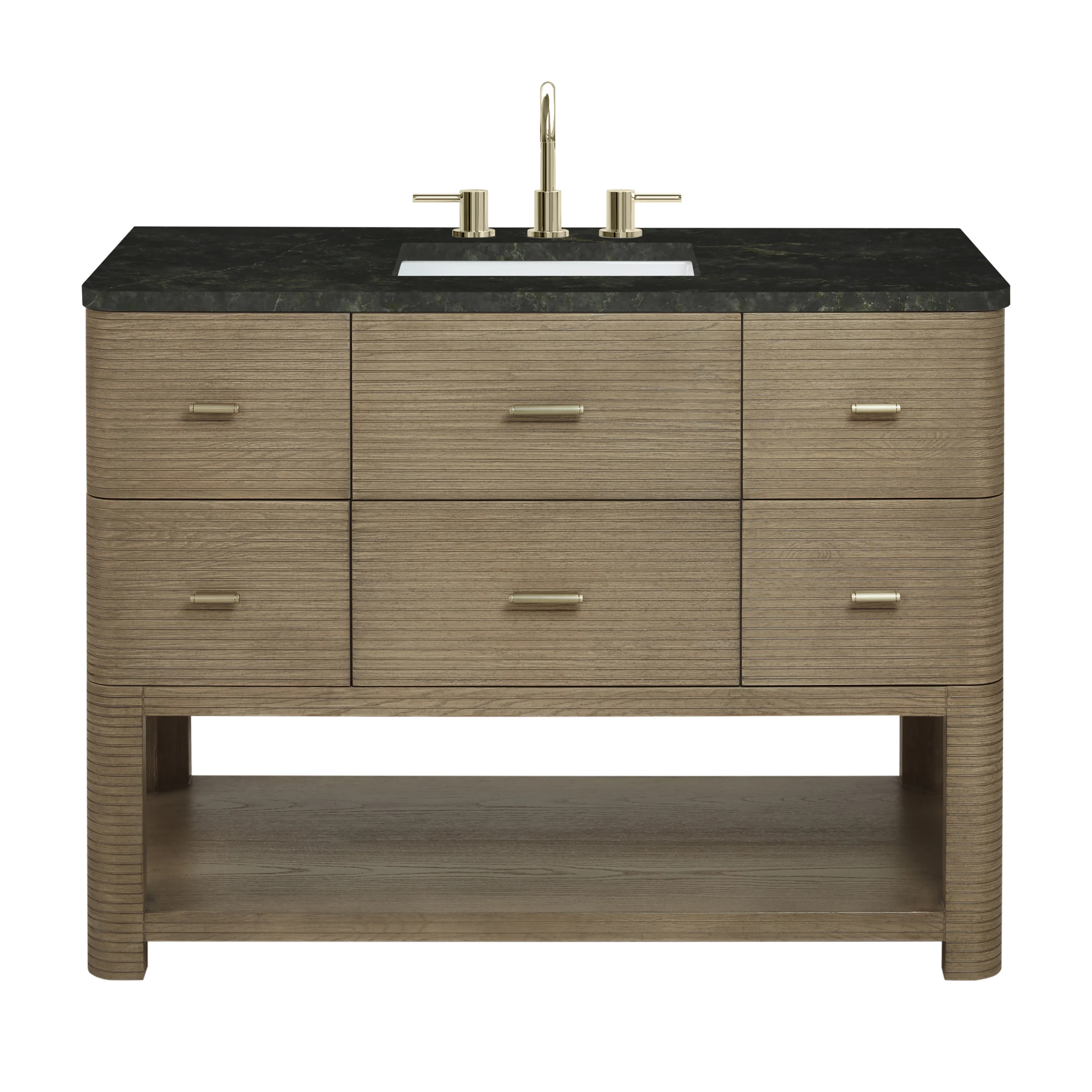 Lucian 48" Single Vanity, Pebble Oak, w/ 3 CM Phantome Eclos Widespread Top