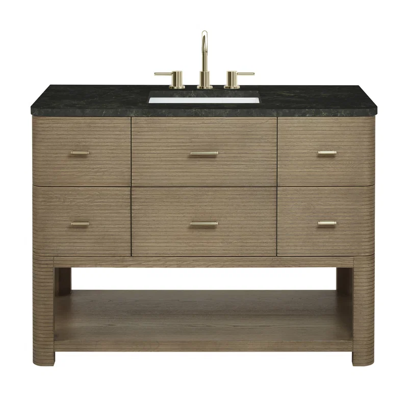 Lucian 48" Single Vanity, Pebble Oak, w/ 3 CM Phantome Eclos Widespread Top