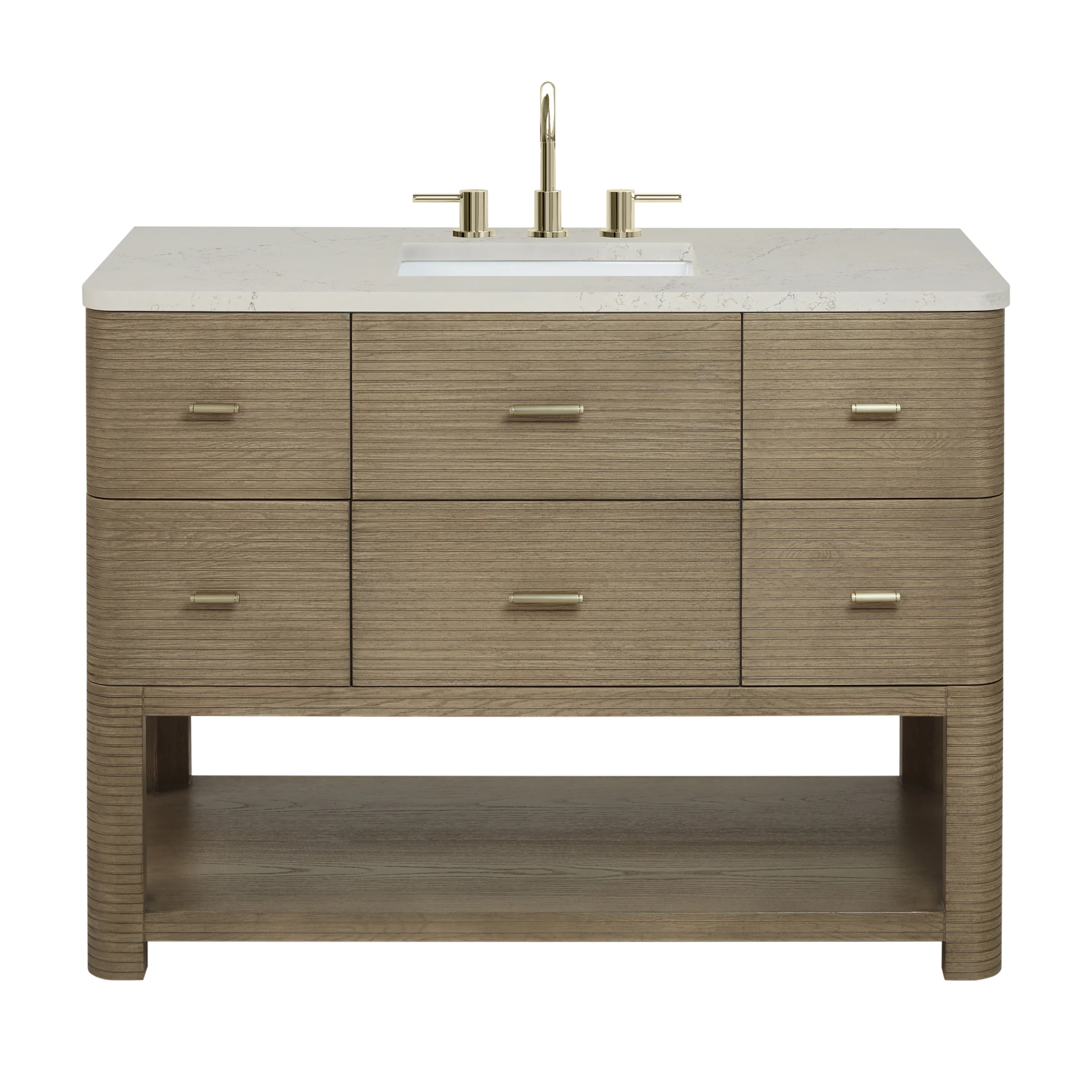 Lucian 48" Single Vanity, Pebble Oak, w/ 3 CM Siberian Silestone Widespread Top