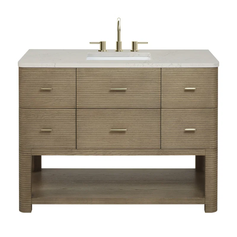 Lucian 48" Single Vanity, Pebble Oak, w/ 3 CM Siberian Silestone Widespread Top