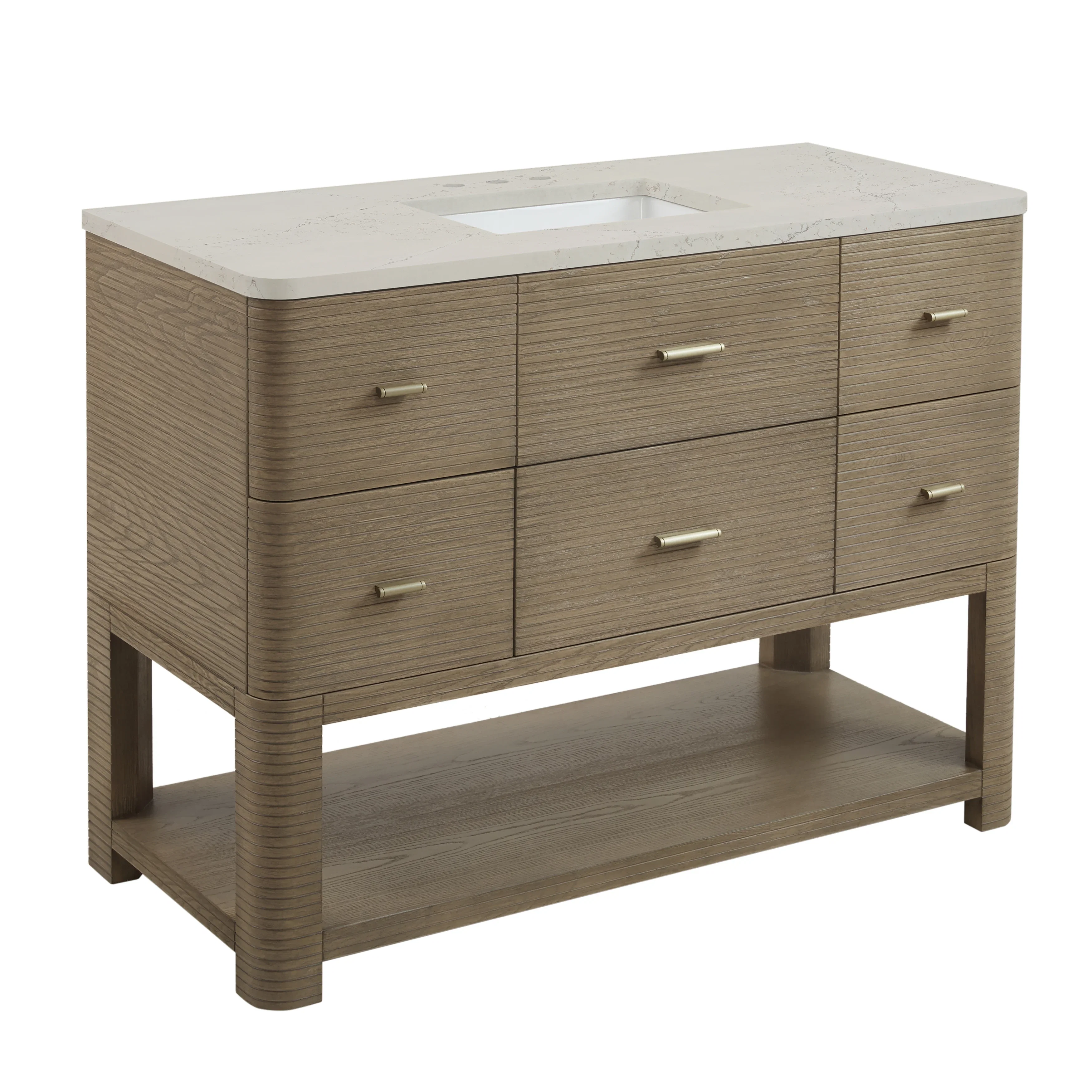 Lucian 48" Single Vanity, Pebble Oak, w/ 3 CM Siberian Silestone Widespread Top