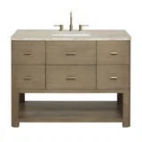 Lucian 48" Single Vanity, Pebble Oak, w/ 3 CM Tajnar Eclos Widespread Top