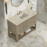Lucian 48" Single Vanity, Pebble Oak, w/ 3 CM Tajnar Eclos Widespread Top