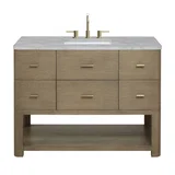 Lucian 48" Single Vanity, Pebble Oak w/ 3 CM Victorian Silver Silestone Widespread Top