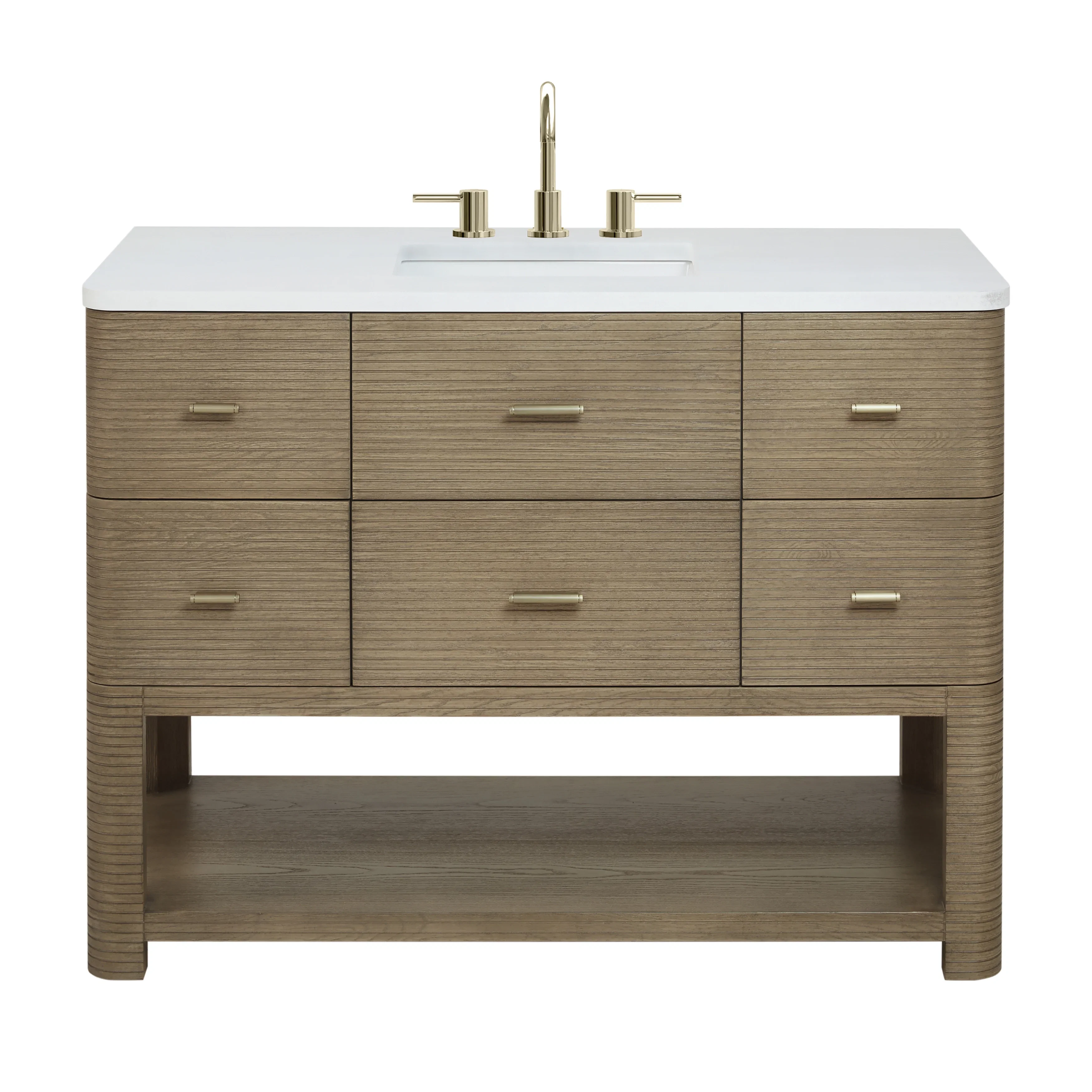 Lucian 48" Single Vanity, Pebble Oak w/ 3 CM White Zeus Silestone Widespread Top