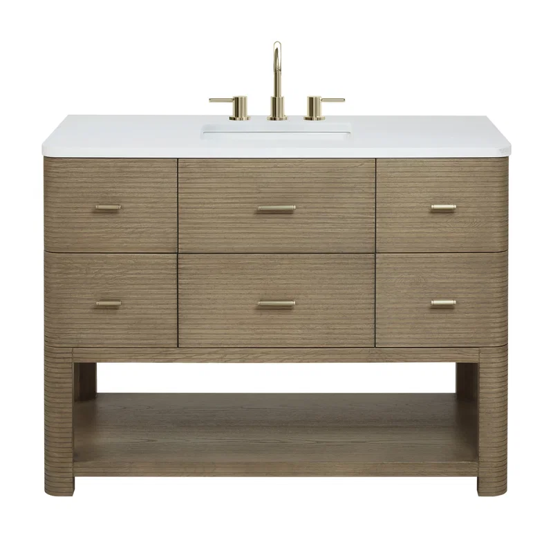 Lucian 48" Single Vanity, Pebble Oak w/ 3 CM White Zeus Silestone Widespread Top