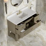 Lucian 48" Single Vanity, Pebble Oak w/ 3 CM White Zeus Silestone Widespread Top