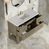 Lucian 48" Single Vanity, Pebble Oak w/ 3 CM White Zeus Silestone Widespread Top