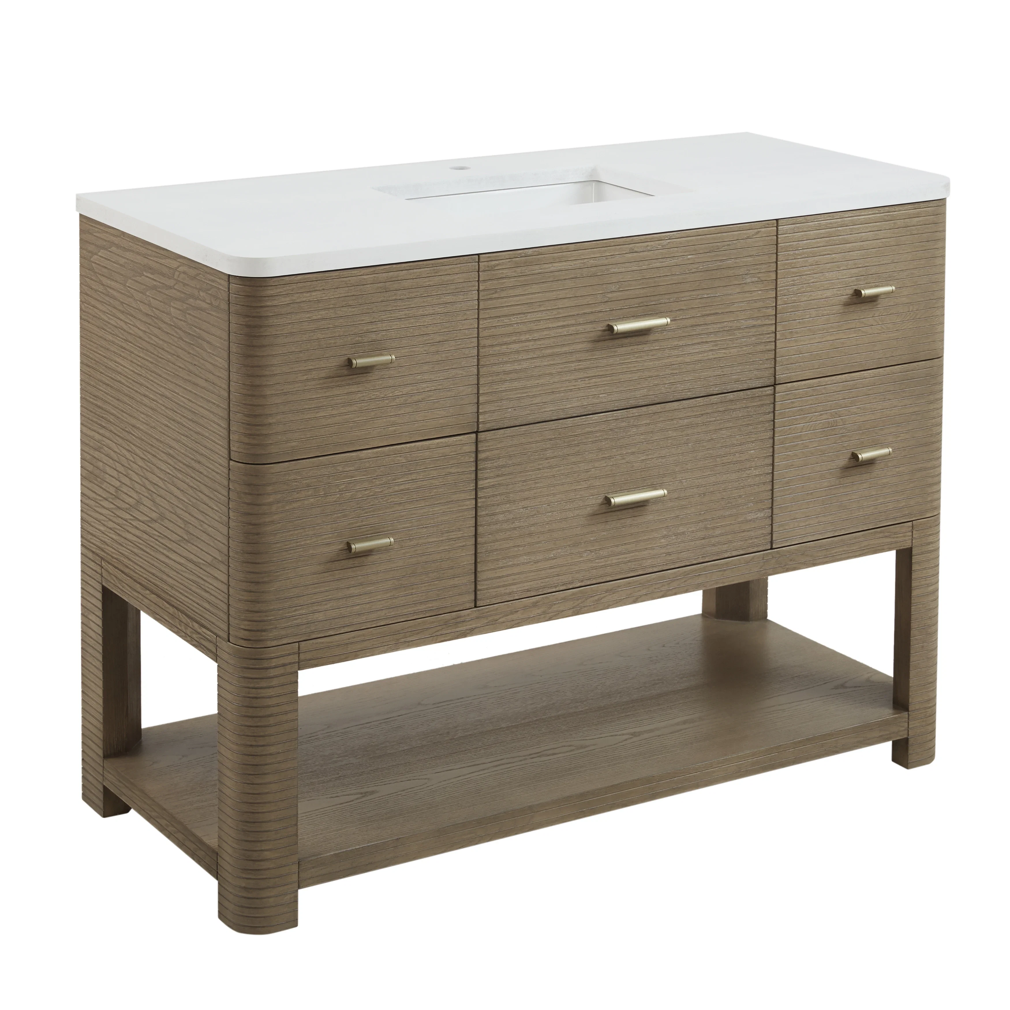 Lucian 48" Single Vanity, Pebble Oak w/ 3 CM White Zeus Silestone Widespread Top