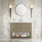 Lucian 48" Single Vanity, Pebble Oak w/ 3 CM White Zeus Silestone Widespread Top