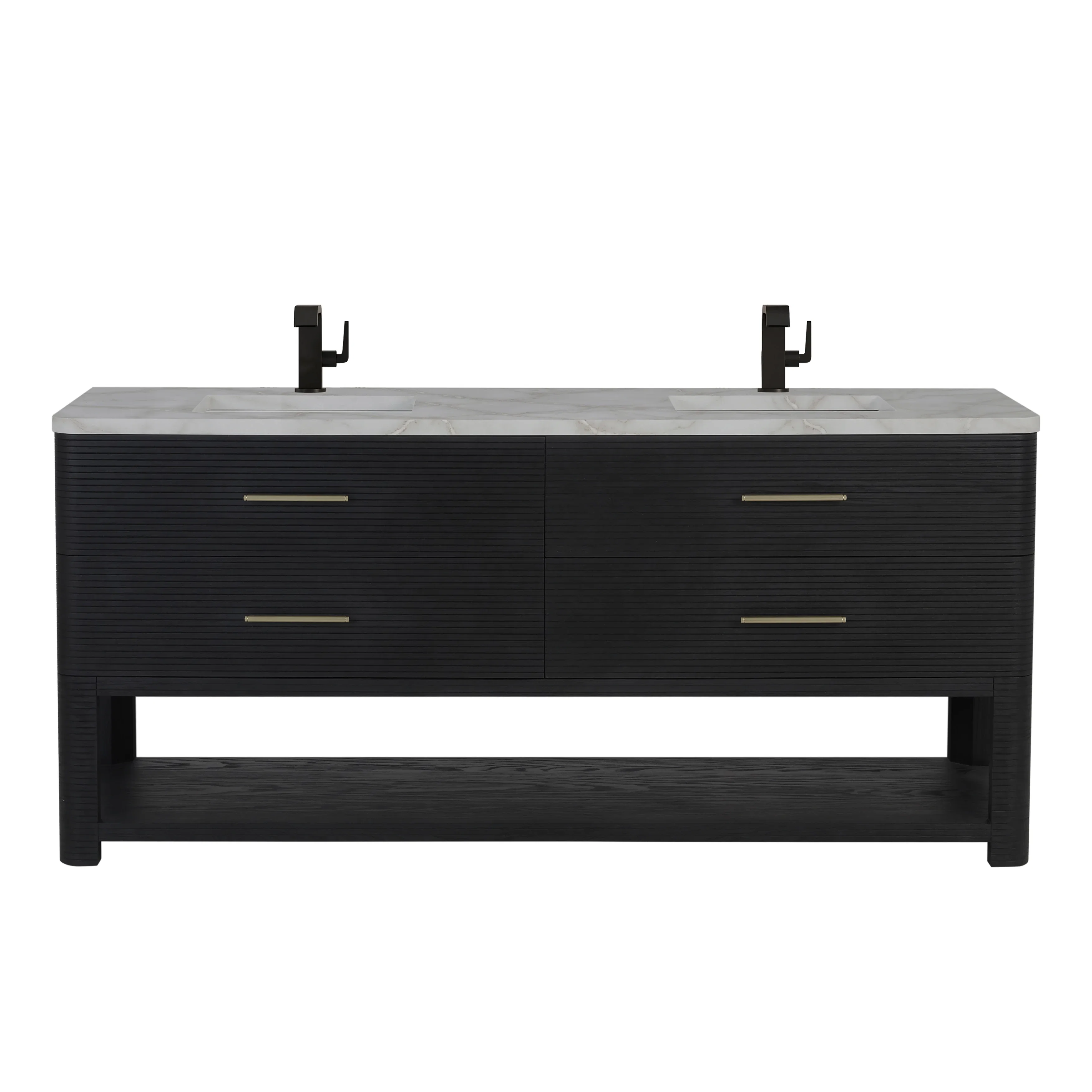 Lucian 72" Double Vanity, Carbon Oak w/ 3 CM Victorian Silver Silestone Top