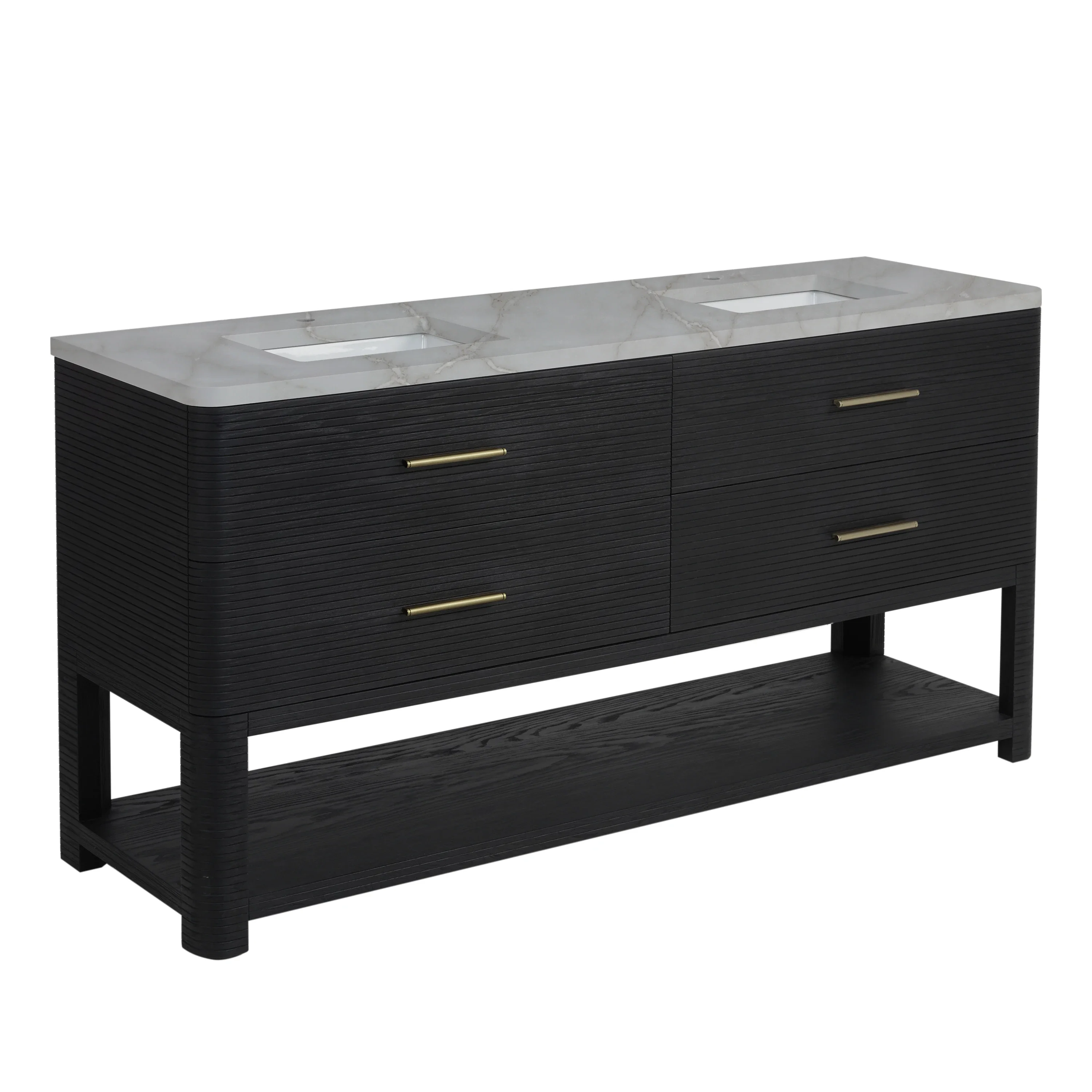 Lucian 72" Double Vanity, Carbon Oak w/ 3 CM Victorian Silver Silestone Top