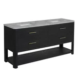 Lucian 72" Double Vanity, Carbon Oak w/ 3 CM Victorian Silver Silestone Top