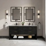 Lucian 72" Double Vanity, Carbon Oak w/ 3 CM Victorian Silver Silestone Top