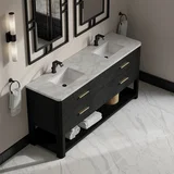 Lucian 72" Double Vanity, Carbon Oak w/ 3 CM Victorian Silver Silestone Top