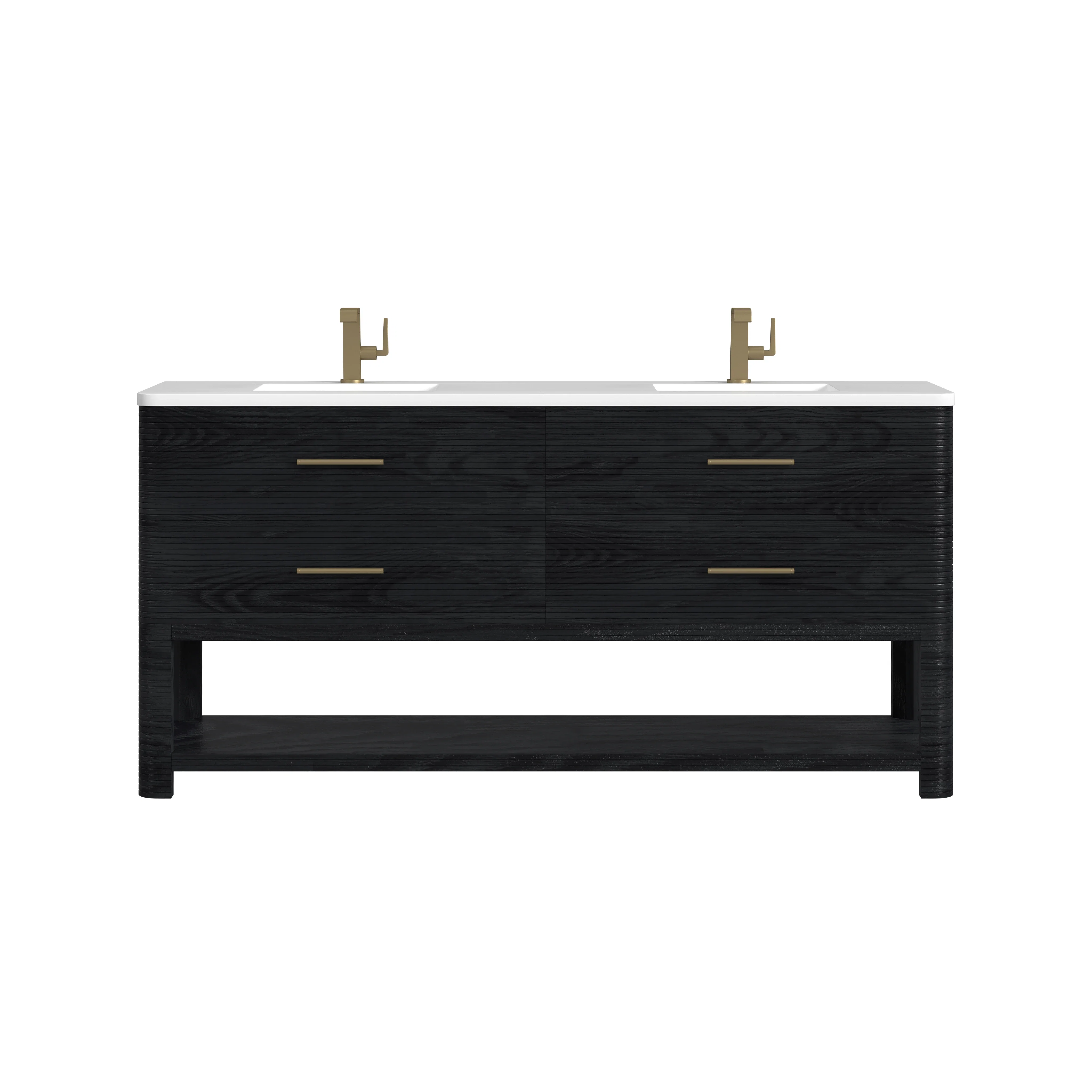 Lucian 72" Double Vanity, Carbon Oak w/ 3 CM White Zeus Silestone Top