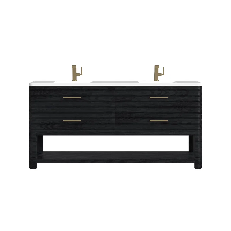 Lucian 72" Double Vanity, Carbon Oak w/ 3 CM White Zeus Silestone Top