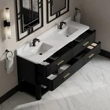 Lucian 72" Double Vanity, Carbon Oak w/ 3 CM White Zeus Silestone Top