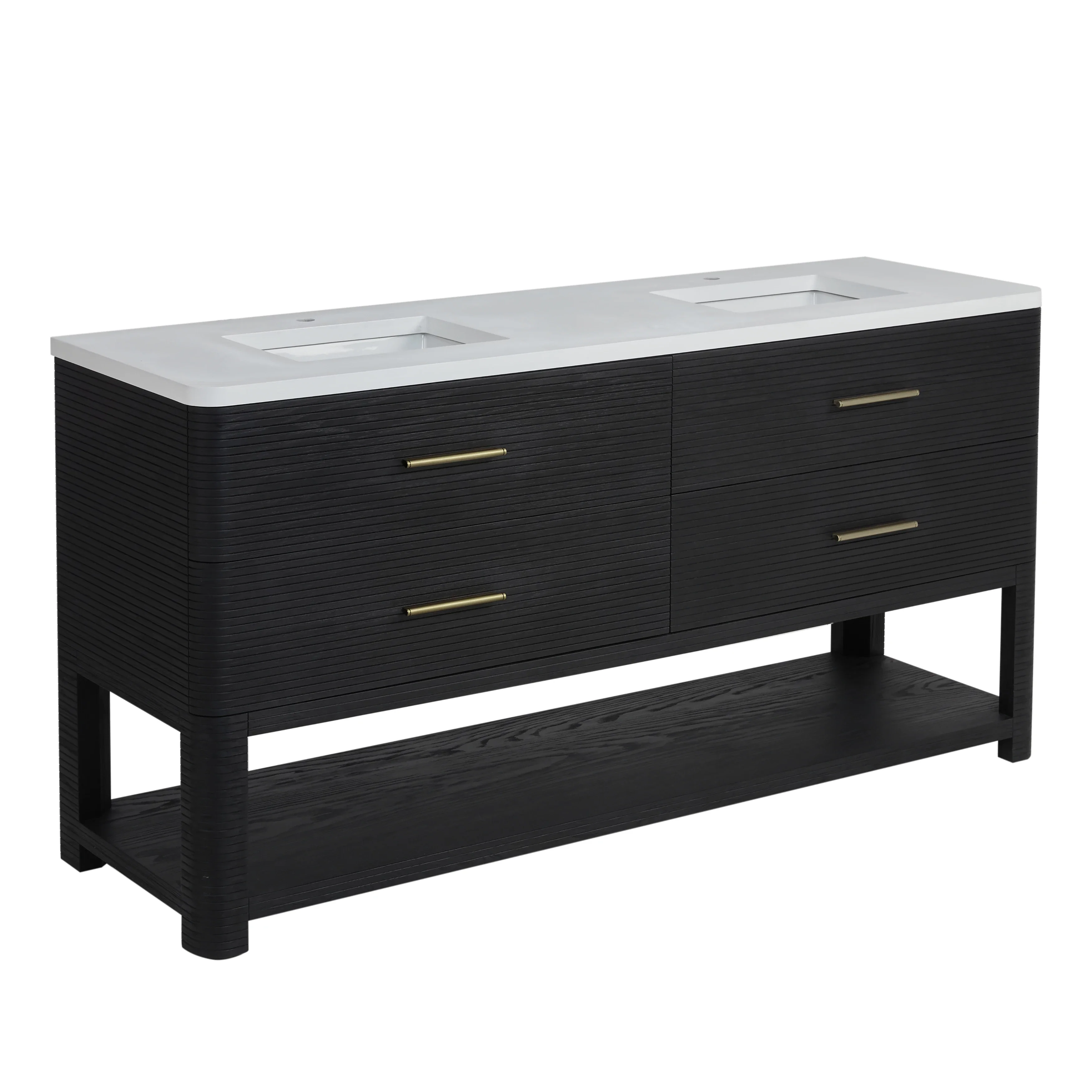 Lucian 72" Double Vanity, Carbon Oak w/ 3 CM White Zeus Silestone Top