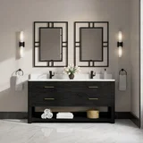 Lucian 72" Double Vanity, Carbon Oak w/ 3 CM White Zeus Silestone Top