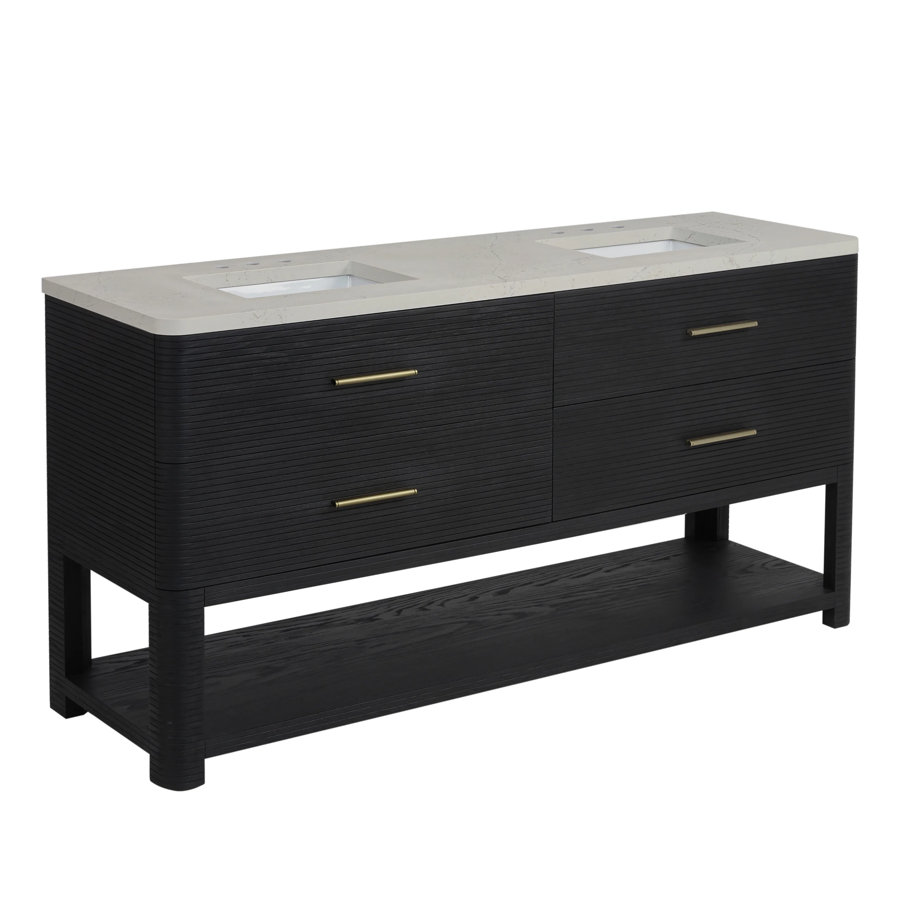 Lucian 72" Double Vanity, Carbon Oak, w/ 3 CM Siberian Silestone Top w/FreePower Wireless Charger